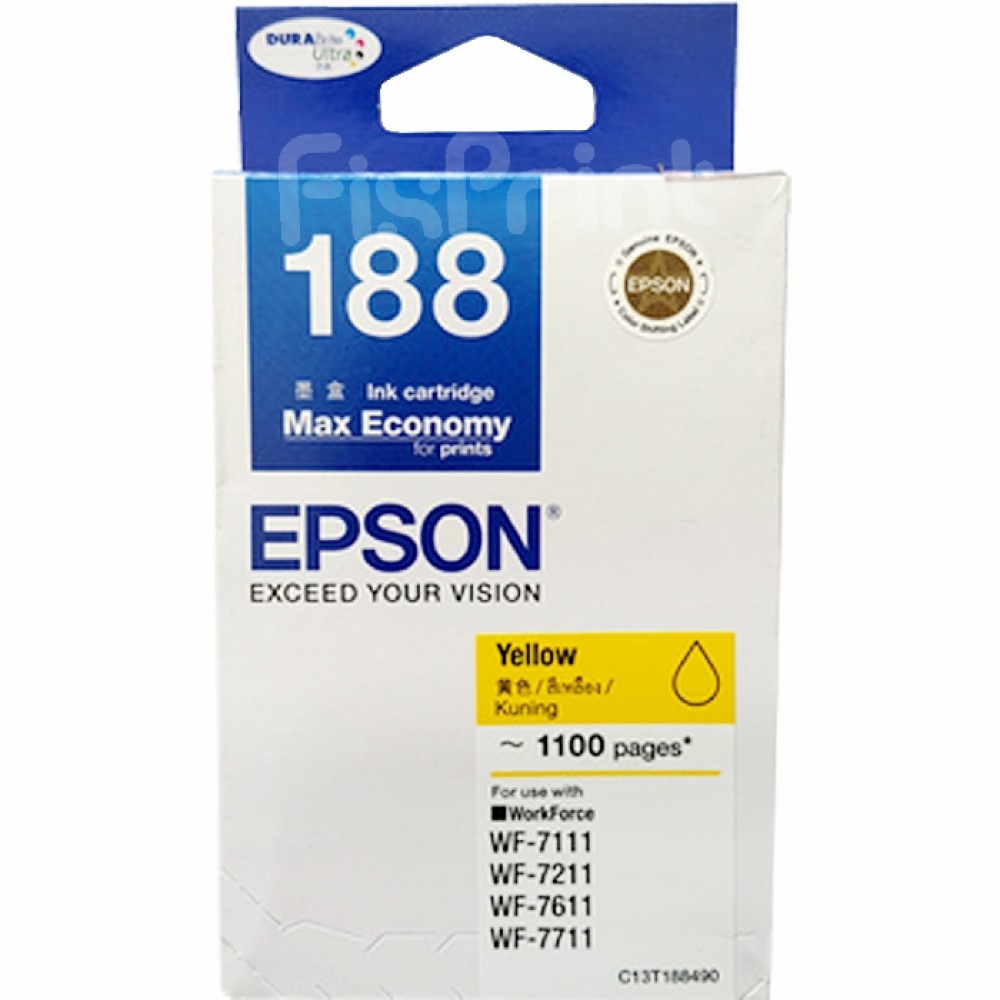 Original Cartridge Tinta Epson 188 T188 T1881 Yellow, Tinta Printer Epson WF7711 WF7611 WF7211 WF7111 WF7620 WF7610 WF7110 WF3640 WF3620 