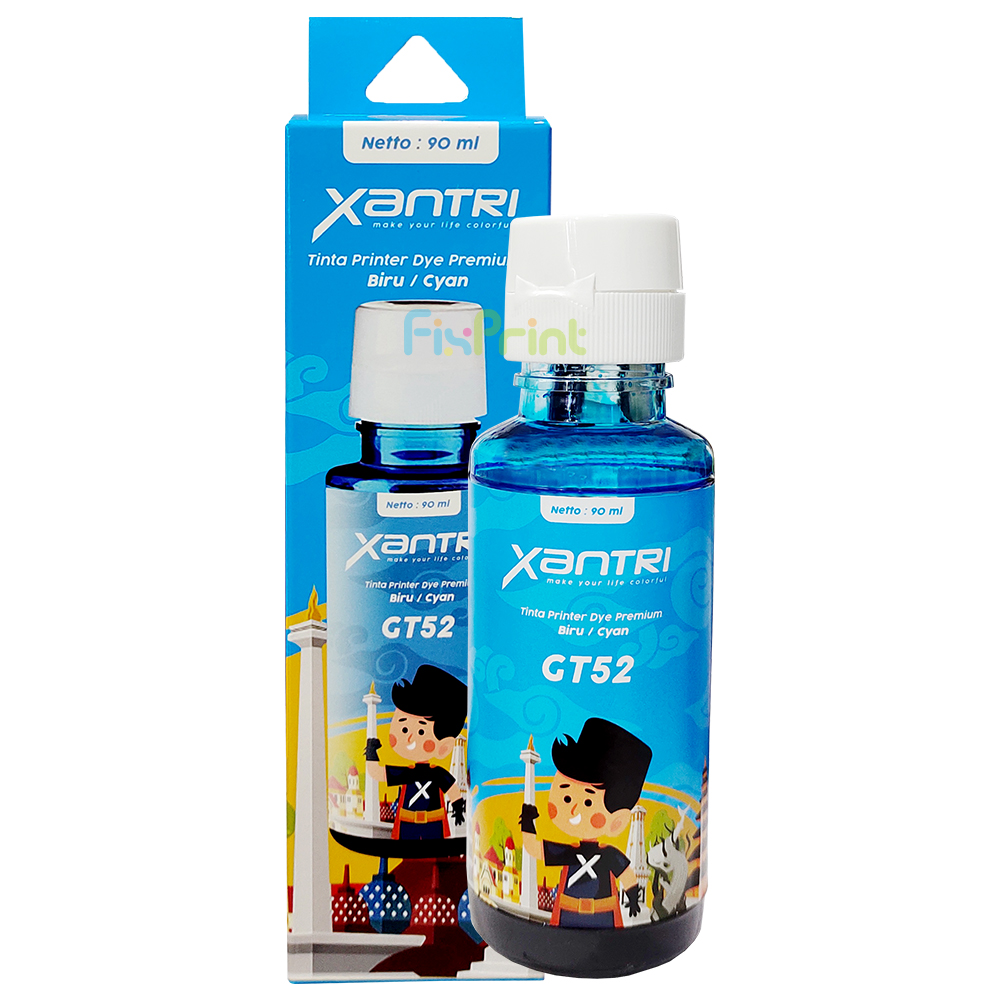 Tinta Xantri GT52 Cyan 90ml, Printer HPC DeskJet GT5810 GT5820 All in One InkTank 115 310 315 319 350 415 419 410 SmartTank 450 510 550 610