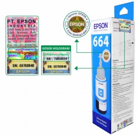 Tinta Refill Epson Original Ori 664 t6642 Cyan 70ml, , Printer L110 L120 L210 L220 L300 L310 L350 L355 L360 L365 L380 L405 L455 L485 L550 L555 L565 L100 L200