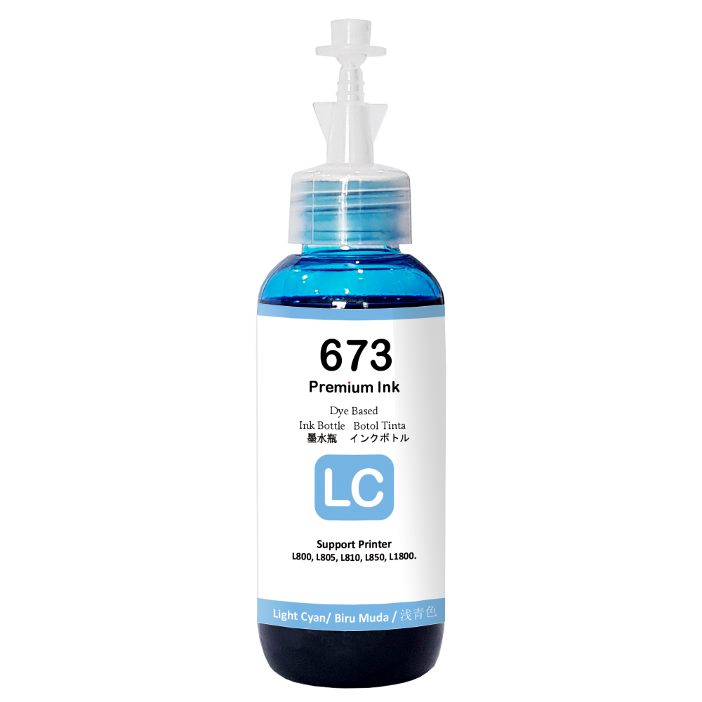 Tinta Premium 673 Light Cyan 100ml Refill Printer EP L800 L805 L810 L850 L1800 Compatible