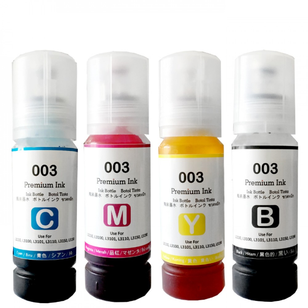 BUNDLING Tinta Premium Ink CMYK Refill Printer Epsn L1110 L3100 L3101 L3110 L3116 L3150 L3156 L4150 L4160 L5190 L6160 L6170 L6190 Compatible 003