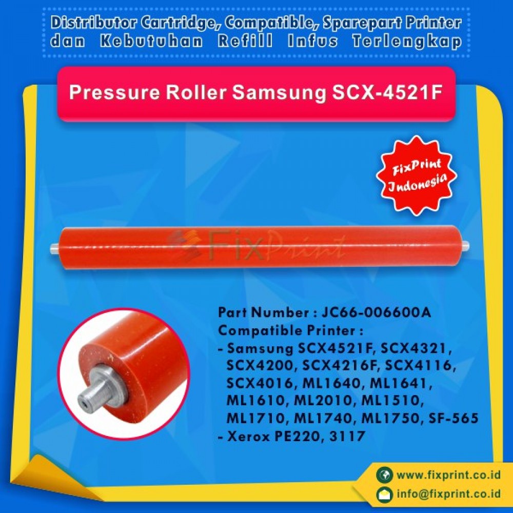 Press Roller Sam SCX-4521F SCX-4321 SCX-4200 SCX-4216F SCX-4116 SCX-4016 ML-1640 ML-1641 ML-1610 ML-2010 ML-1510 ML-1710 ML-1740 ML-1750 SF-565 Xe 3200 PE220 3117, Lower Pressure SCX4521F Part Number JC66-00600A